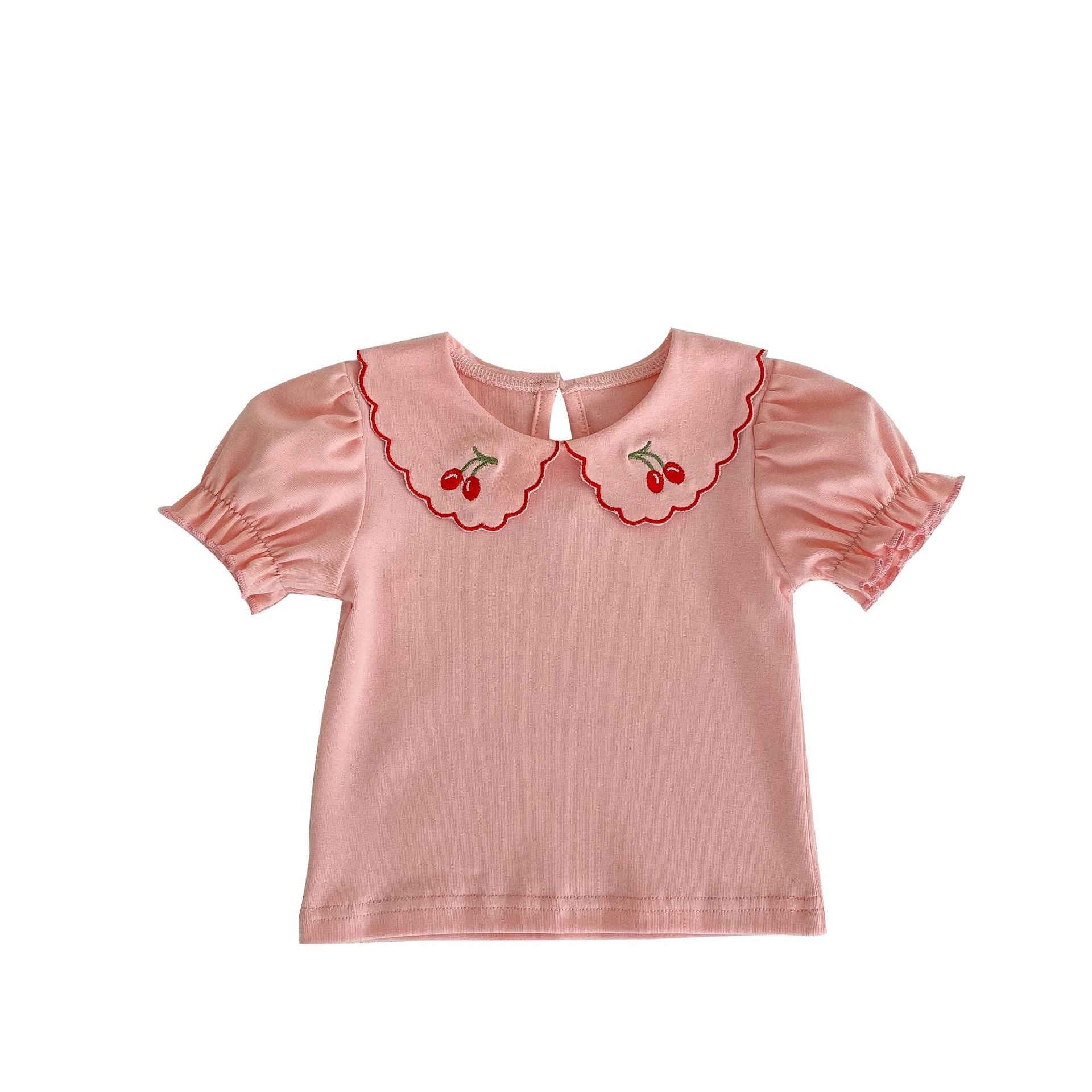Baby Girl Cherry Laple Neck Shirt With Plaid Skirt Sets-9
