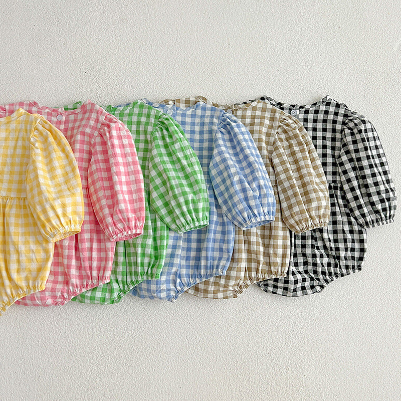 Plaid Pattern Various Style Onesies For Baby Girl-8