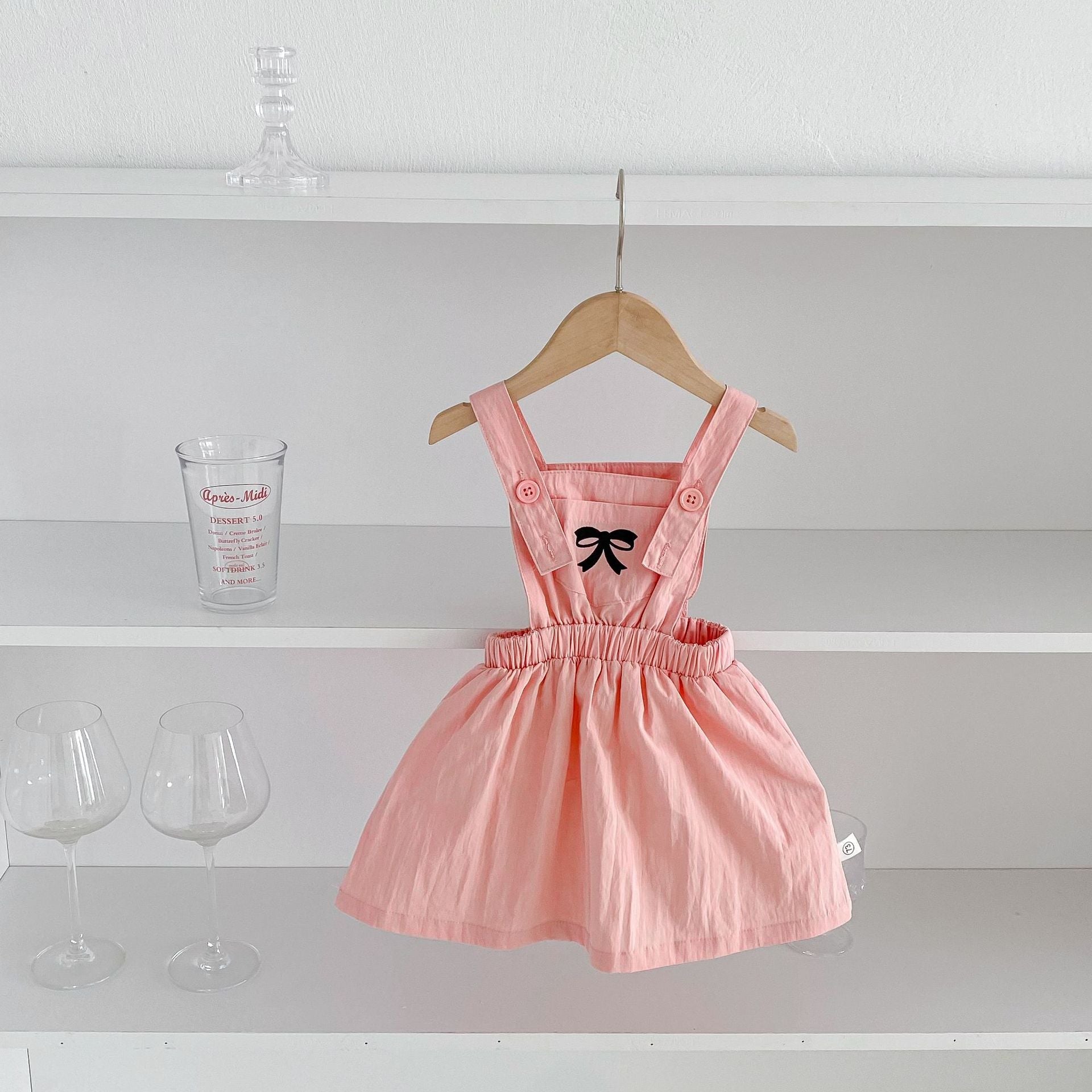 New Arrival Summer Baby Kids Girls Bow Embroidery Pattern Simple Overalls Design Dress And T-Shirt – Sister Matching Set-6