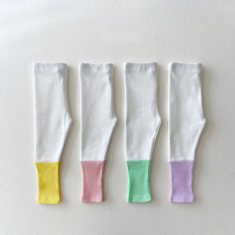 Baby Girl Candy Color Patchwork Design Tight Bottom Pants In Spring & Autumn Outfit Wearing-0