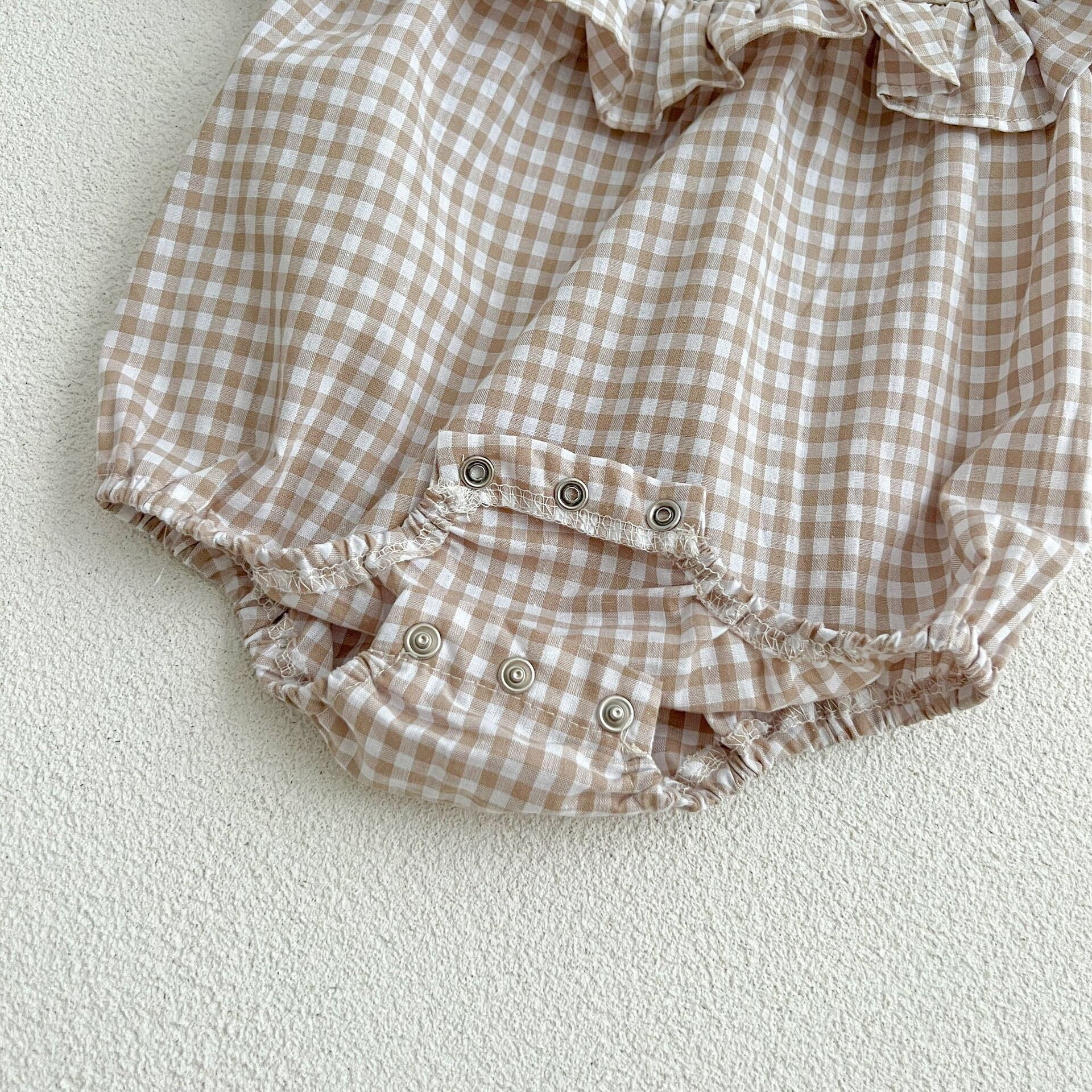 Baby Plaid Pattern Square Neck Puff Sleeves Onesies & Dress-9