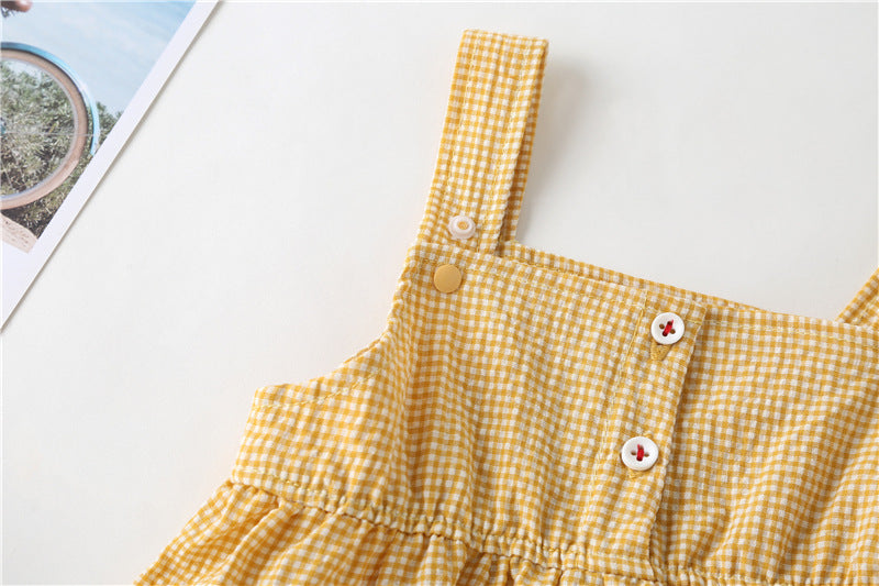 Baby Girl 1pcs Plaid Graphic Strawberries Embroidery Snap Button Jumpsuit & Solid Tee Sets-8