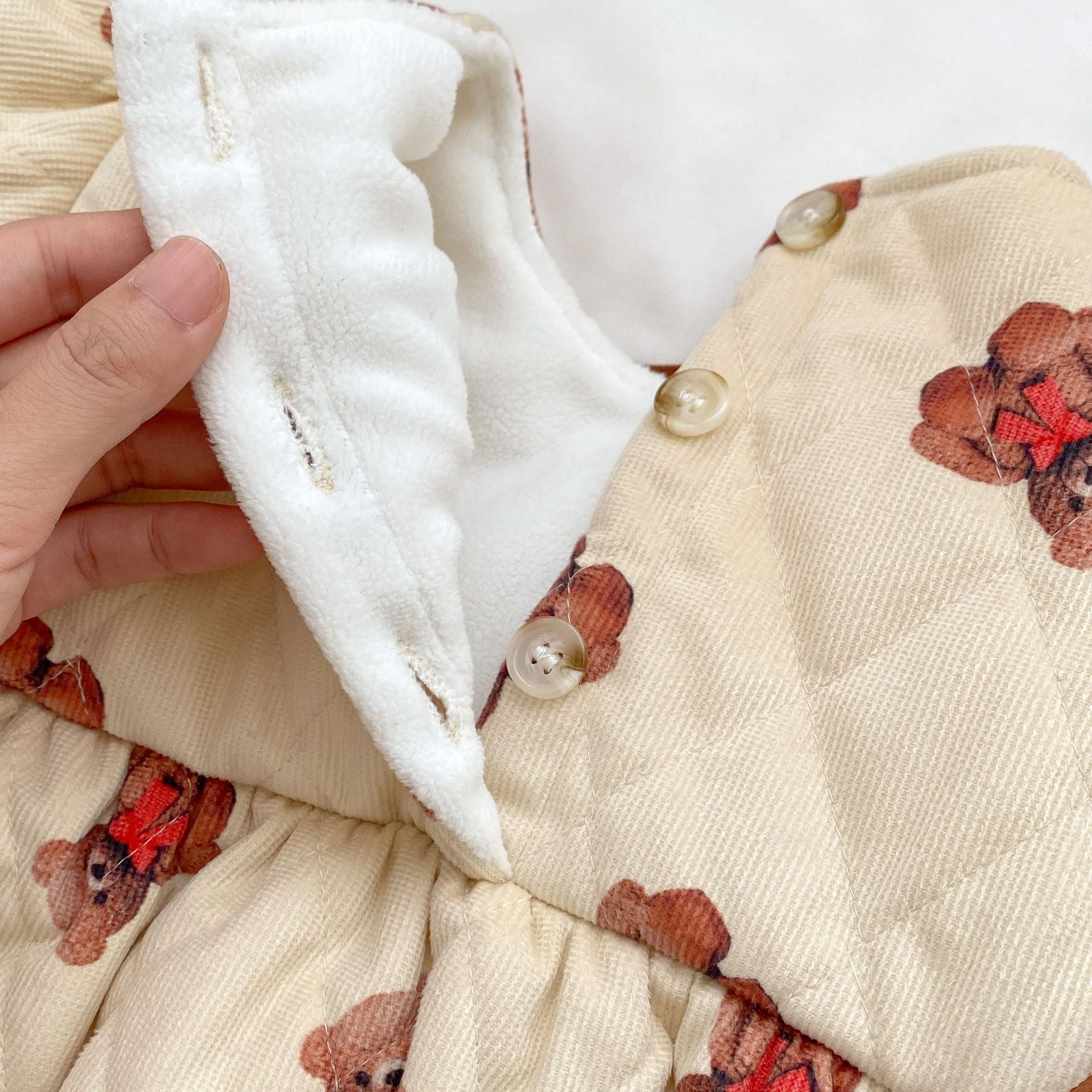 Baby Cartoon Bear Graphic Cute Style Quilted Warm Long Sleeve Dress & Jumpsuit-9