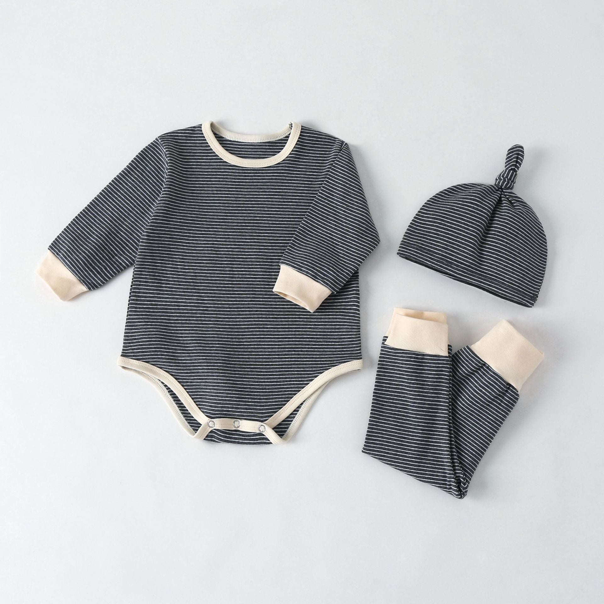 Baby Striped Graphic Bodysuit Onesies Combo Pants & Hat 3 Pieces Sets Tracksuit-9