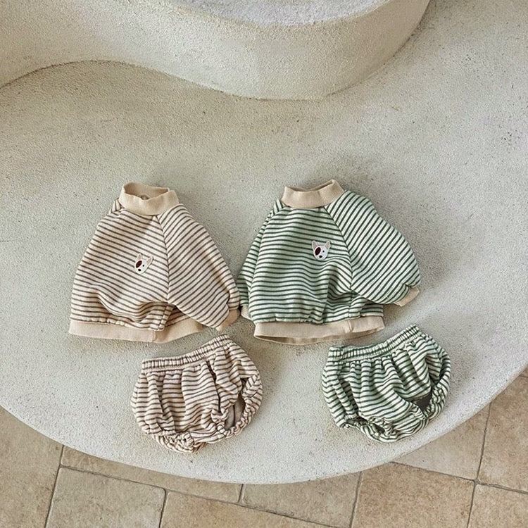 Baby Striped Pattern Hoodies Combo Triangle Shorts Sets-8