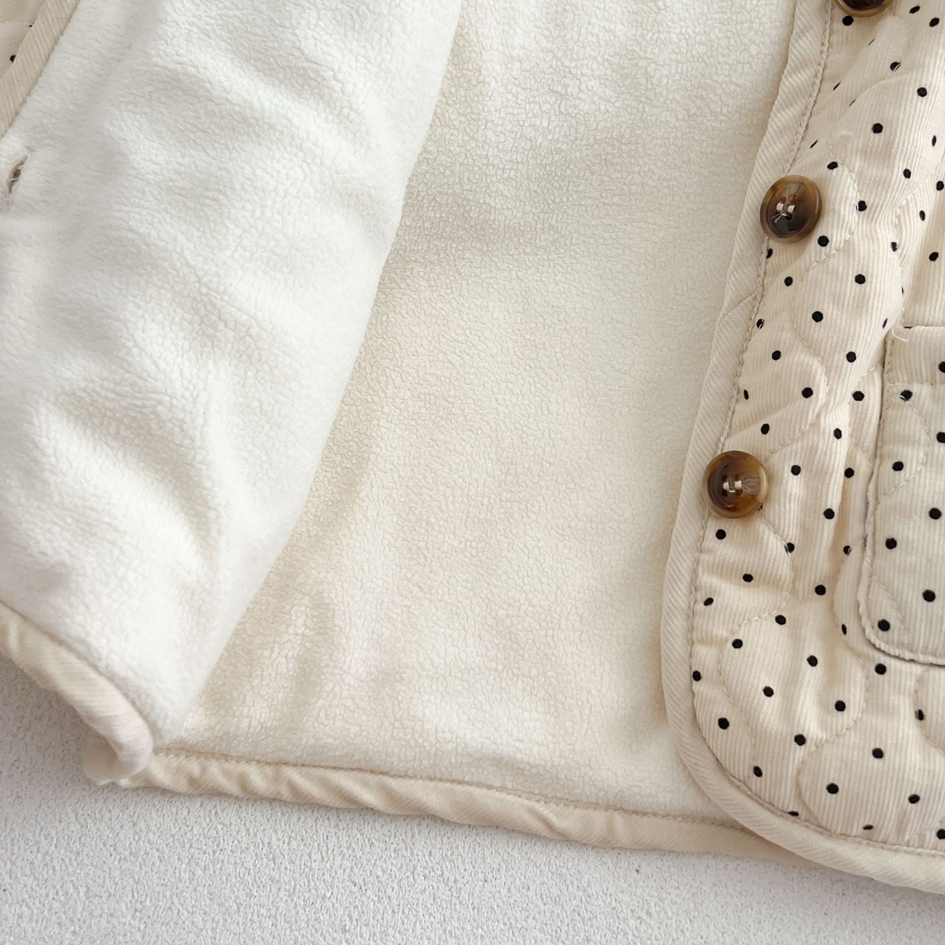 Baby Dot Pattern Corduroy Fabric Quilted Warm Coat With Hat-9