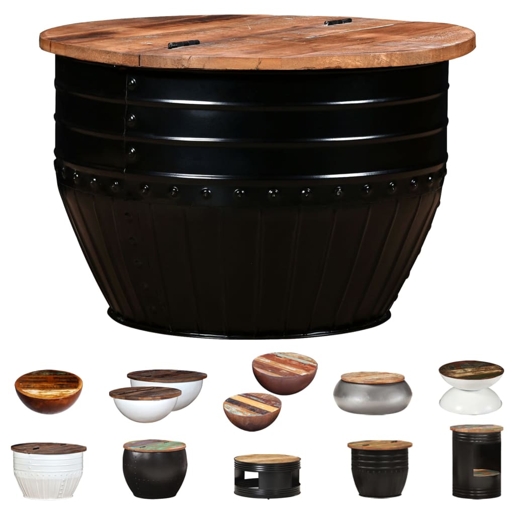 vidaXL Coffee Table Bowl-shaped End Table with Steel Base Solid Wood Reclaimed-5