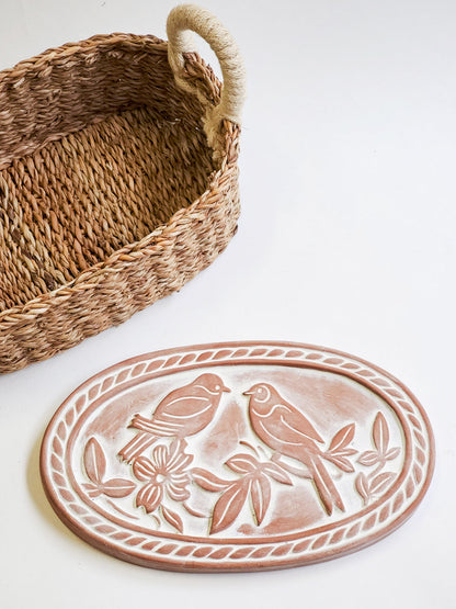 Bread Warmer &amp; Basket Gift Set with Tea Towel - Lovebird Oval-6