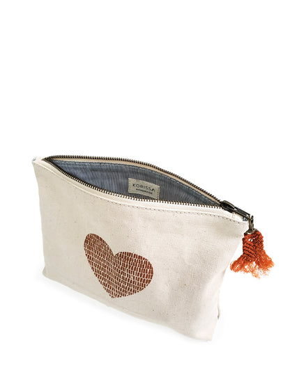 Hand Screen Printed Cotton Canvas Pouch - Love-3