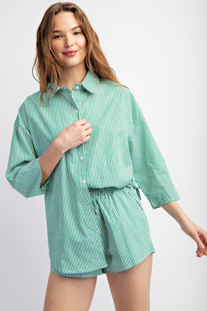 2pcs SET SOFT WOVEN STRIPE OVERSIZE SHIRT AND SHOR