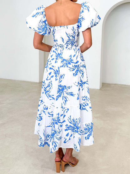 Twisted Printed Puff Sleeve Dress