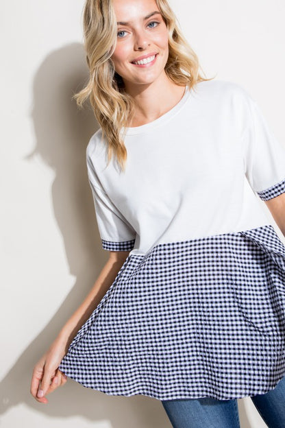 CHECKER SOLID MIX TUNIC TOP