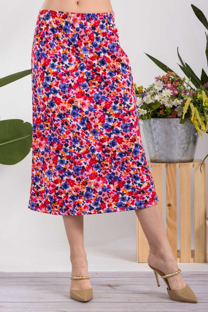 Celeste Full Size Floral A-Line Midi Skirt