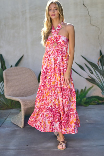 Printed Smocked Ruffle Maxi Dress