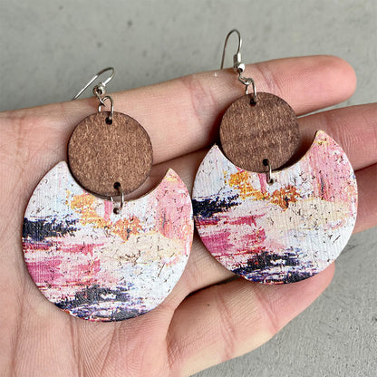 Wood &amp; PU Drop Earrings