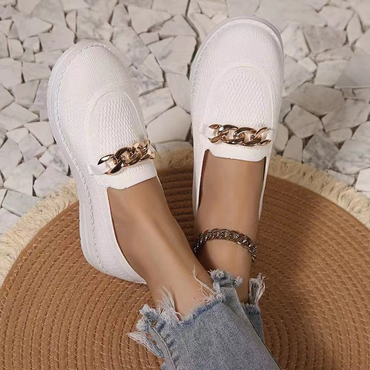 Chain Trim Round Toe Slip-Ons