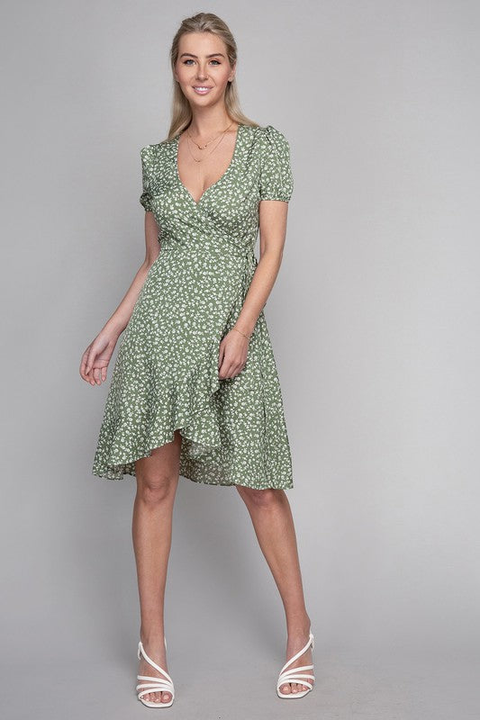 Ditsy Floral Print  Wrap Dress