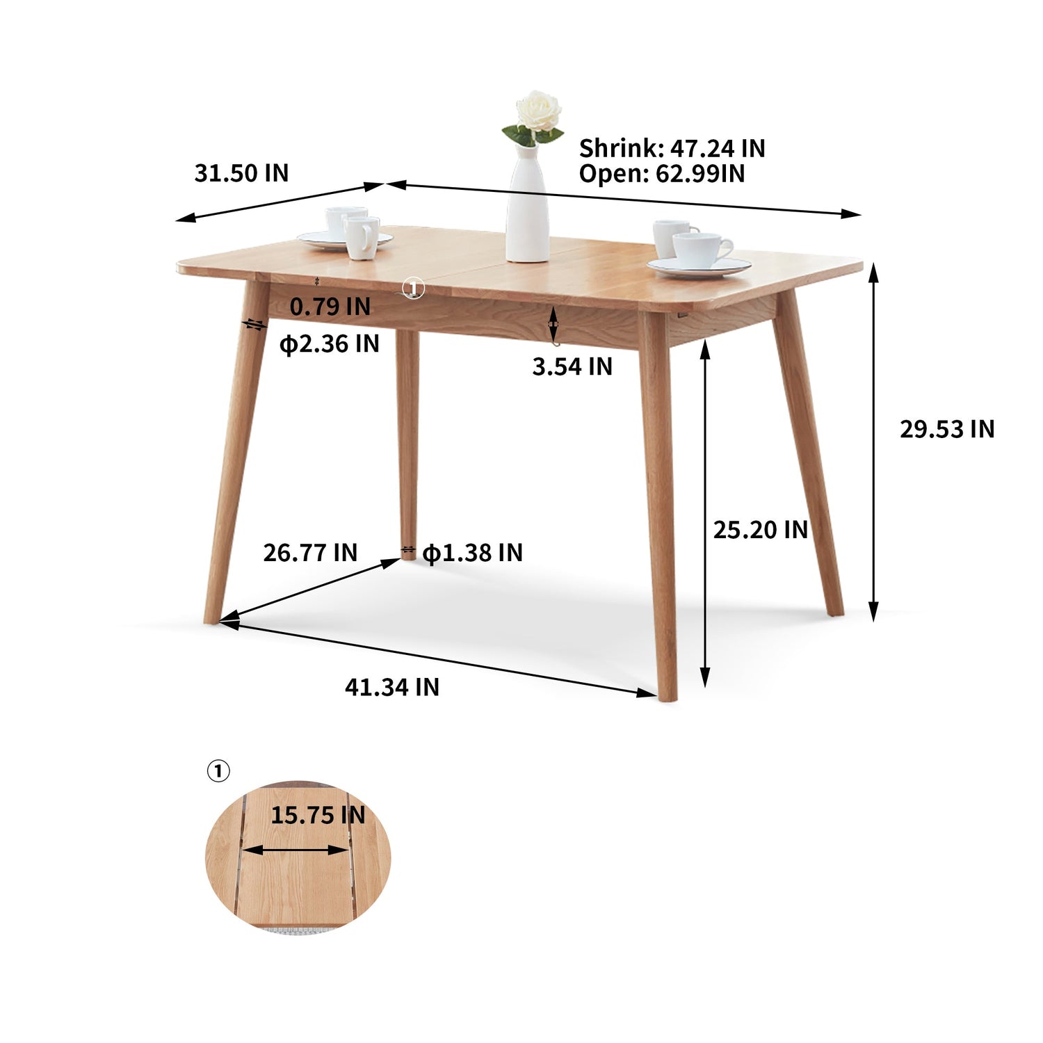 Natural Solid Oak Round Corner Dining Table-12