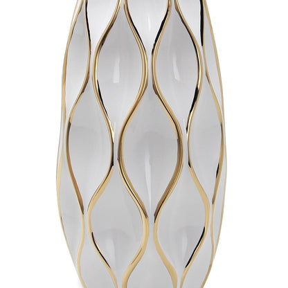 Elegant White Ceramic Vase with Gold Accents-2