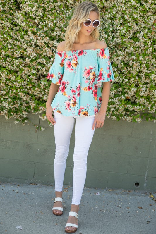 PLUS OFF SHOULDER RUFFLE SLEEVE TOP