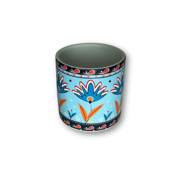 Light Blue Cup Pot with Floral Pattern Flower Pot-0