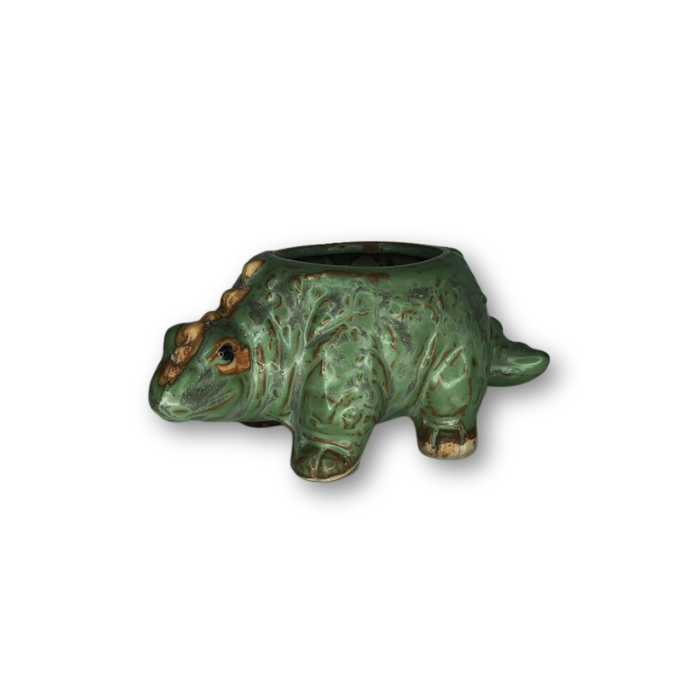 Rustic Antique Green Stegosaurus Dinosaur Flower Pot-0