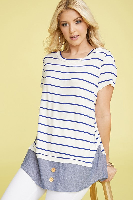 plus button stripe chambray layered tunic