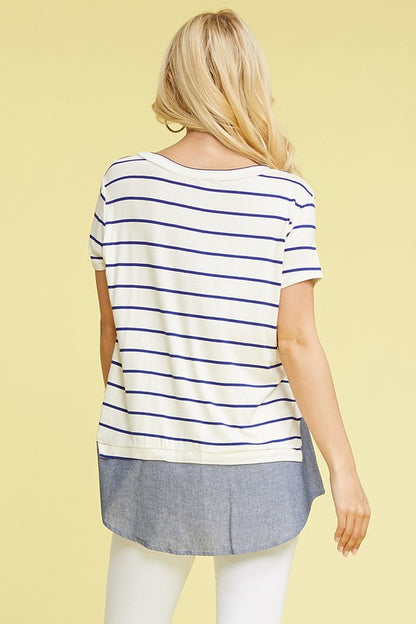 plus button stripe chambray layered tunic