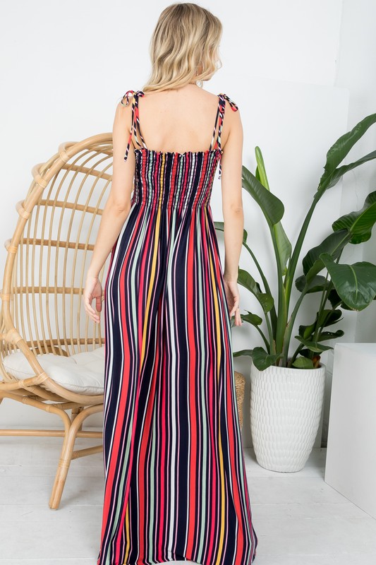 PLUS STRIPE SMOCKED MAXI DRESS