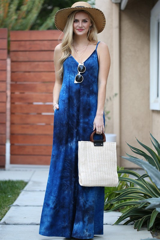 Spaghetti Strap Maxi Long Dress with Pocket