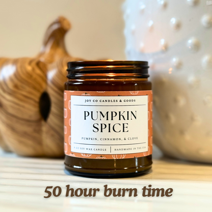 Pumpkin Spice Scent 9 oz Soy Wax Candle, Fall Home Decor, Handmade in the USA