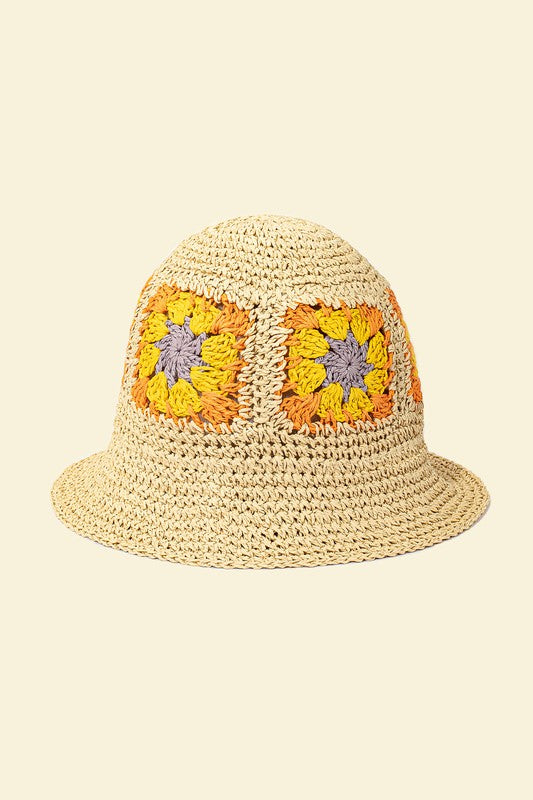 Packable crochet granny square bucket hat