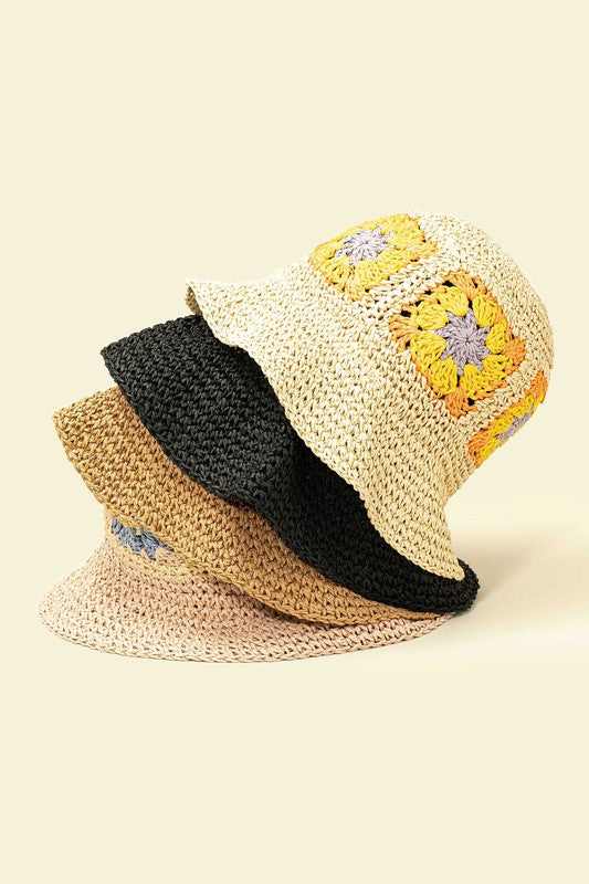 Packable crochet granny square bucket hat