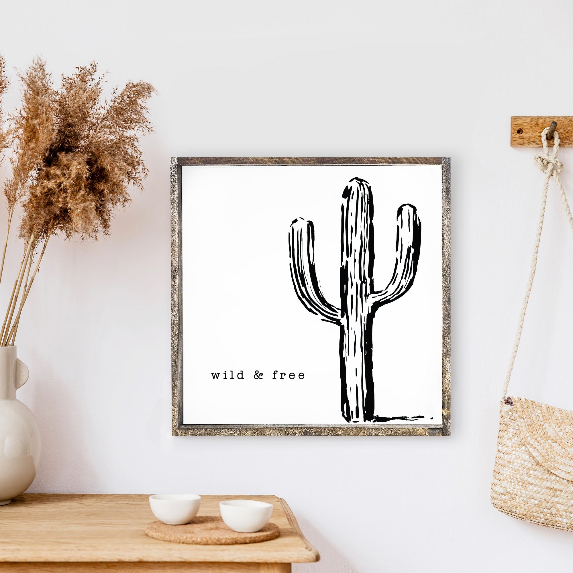 Cactus Wild &amp; Free Wood Sign-7