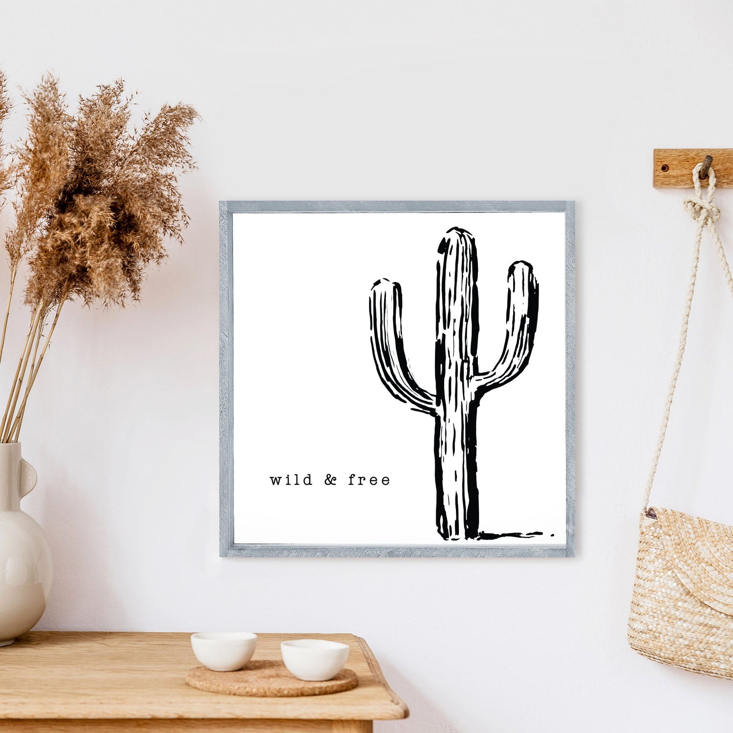 Cactus Wild &amp; Free Wood Sign-5