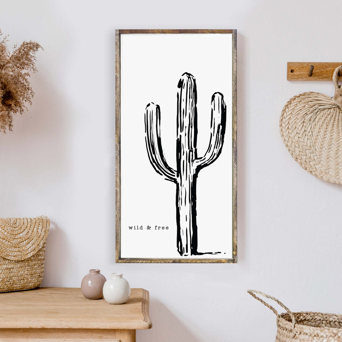 Cactus Wild &amp; Free Wood Sign-1