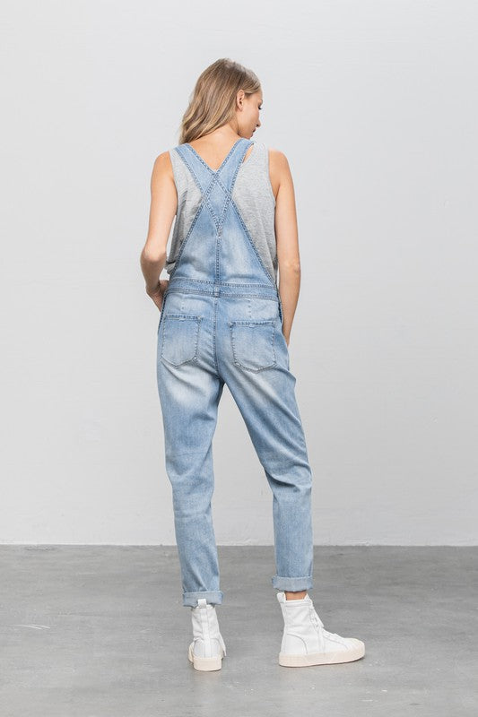 Patch Pocket Ripped Denim Overalls