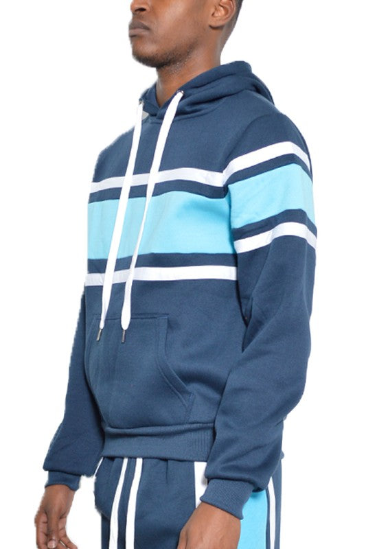 SOLID WITH THREE STRIPE PULLOVER HOODIE