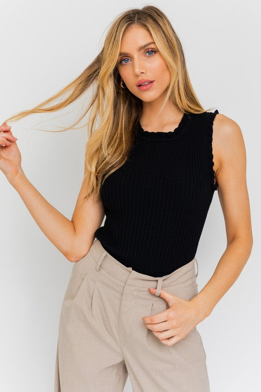 Ruffle Detail Sleeveless Sweater Top