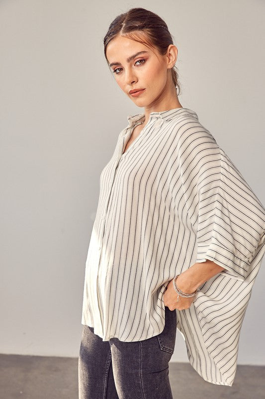 Stripe Printed Kimono Sleeve Shirt