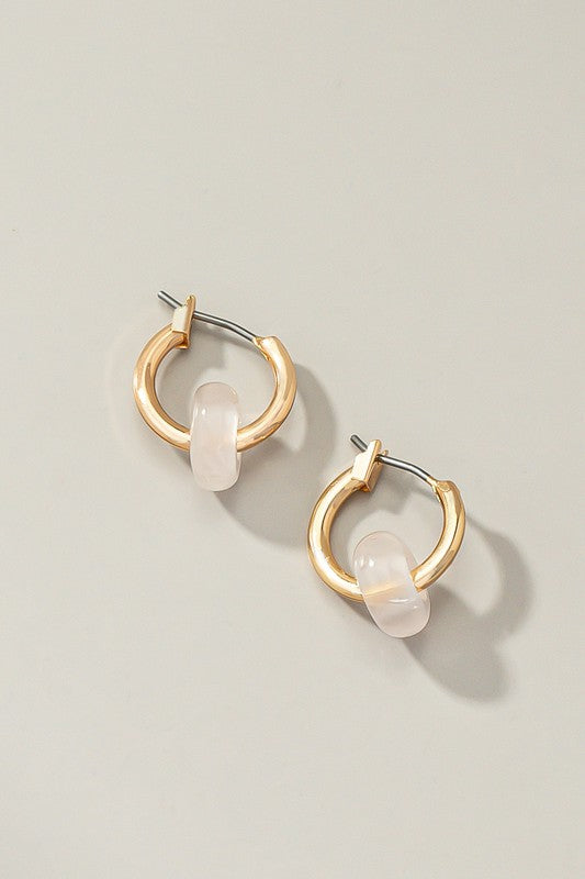 Mini hoop earrings with donut shape natural stone