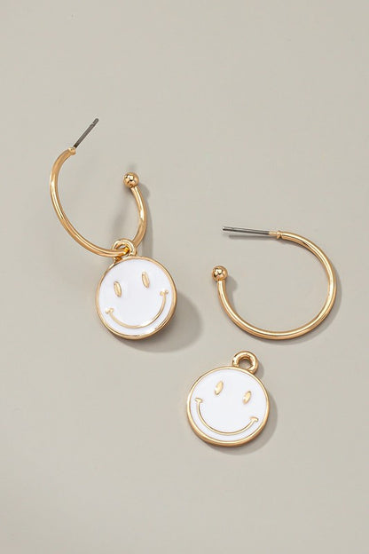 Smiley face charm hoop earrings