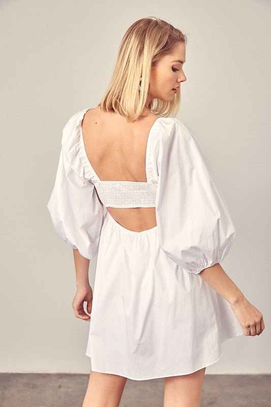 Tie Front Puff Sleeve Romper Dress