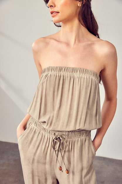 Raw Edge Detail Tube Jumpsuit