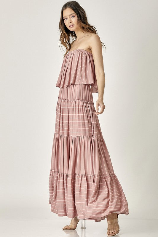 Pin Stripe Print Tube Maxi Dress