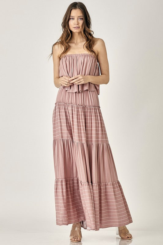 Pin Stripe Print Tube Maxi Dress