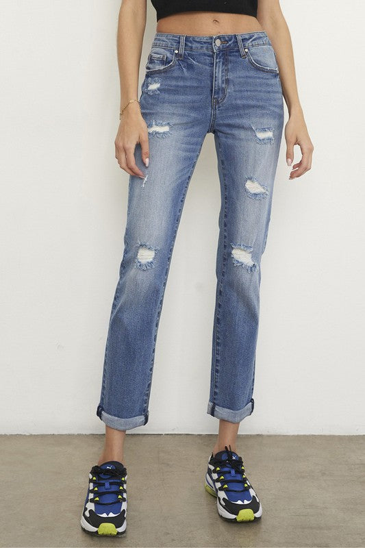 Mid Rise Slim Boyfriend Jeans