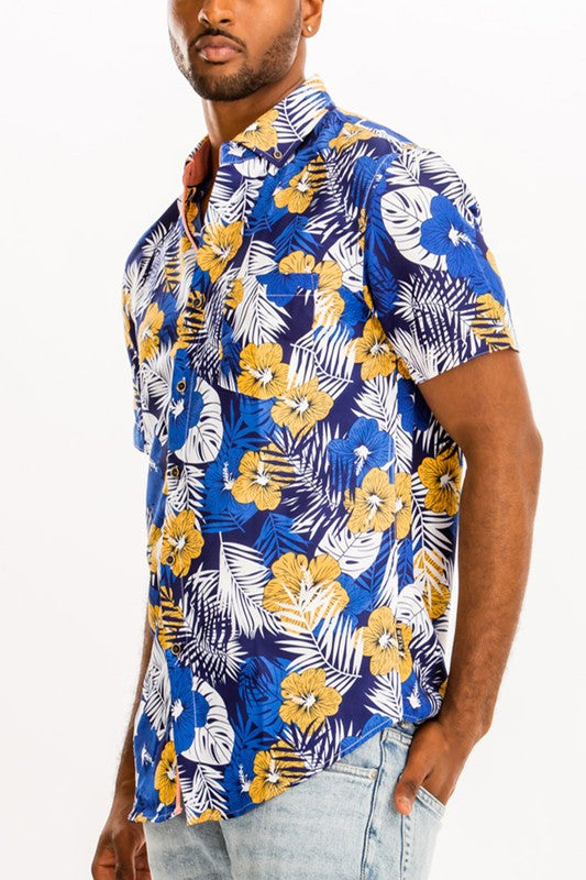 Hawaiian Print Button Down Shirt