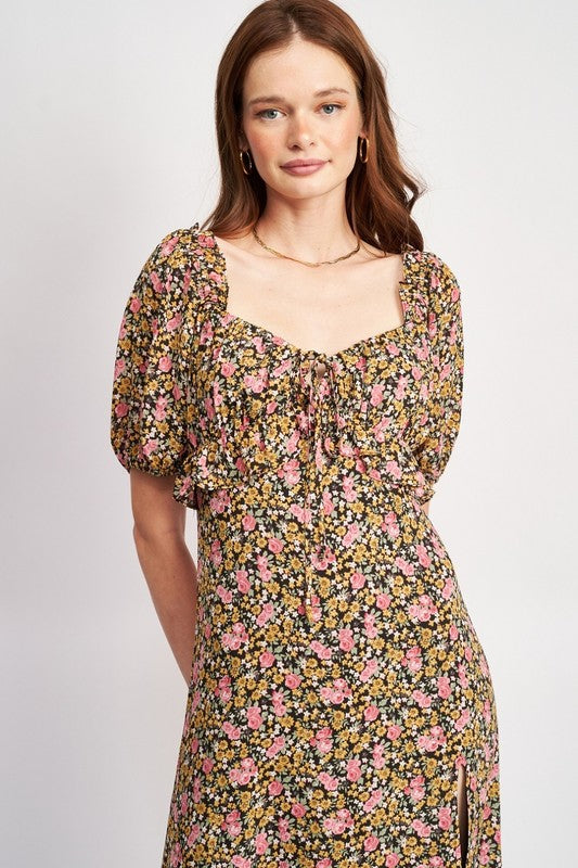 FLORAL MIDI DRESS WTIH RUFFLE DETAILS