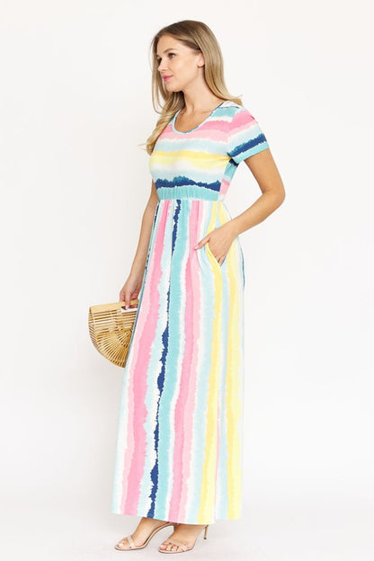 Water Color Short Sleeve Maxi Dress